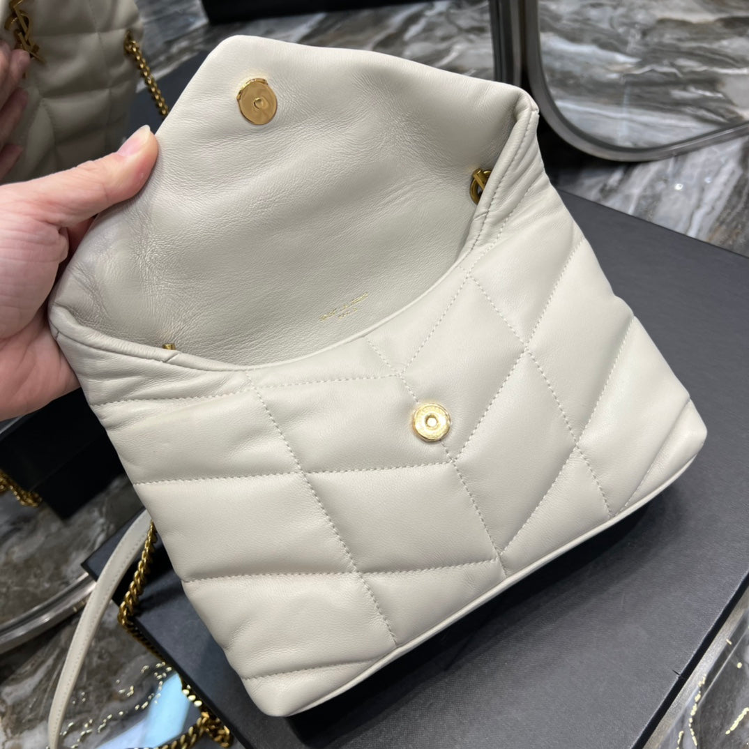 Saint Laurent Loulou Toy Bag in Quilted Leather - White with Gold Hardware
