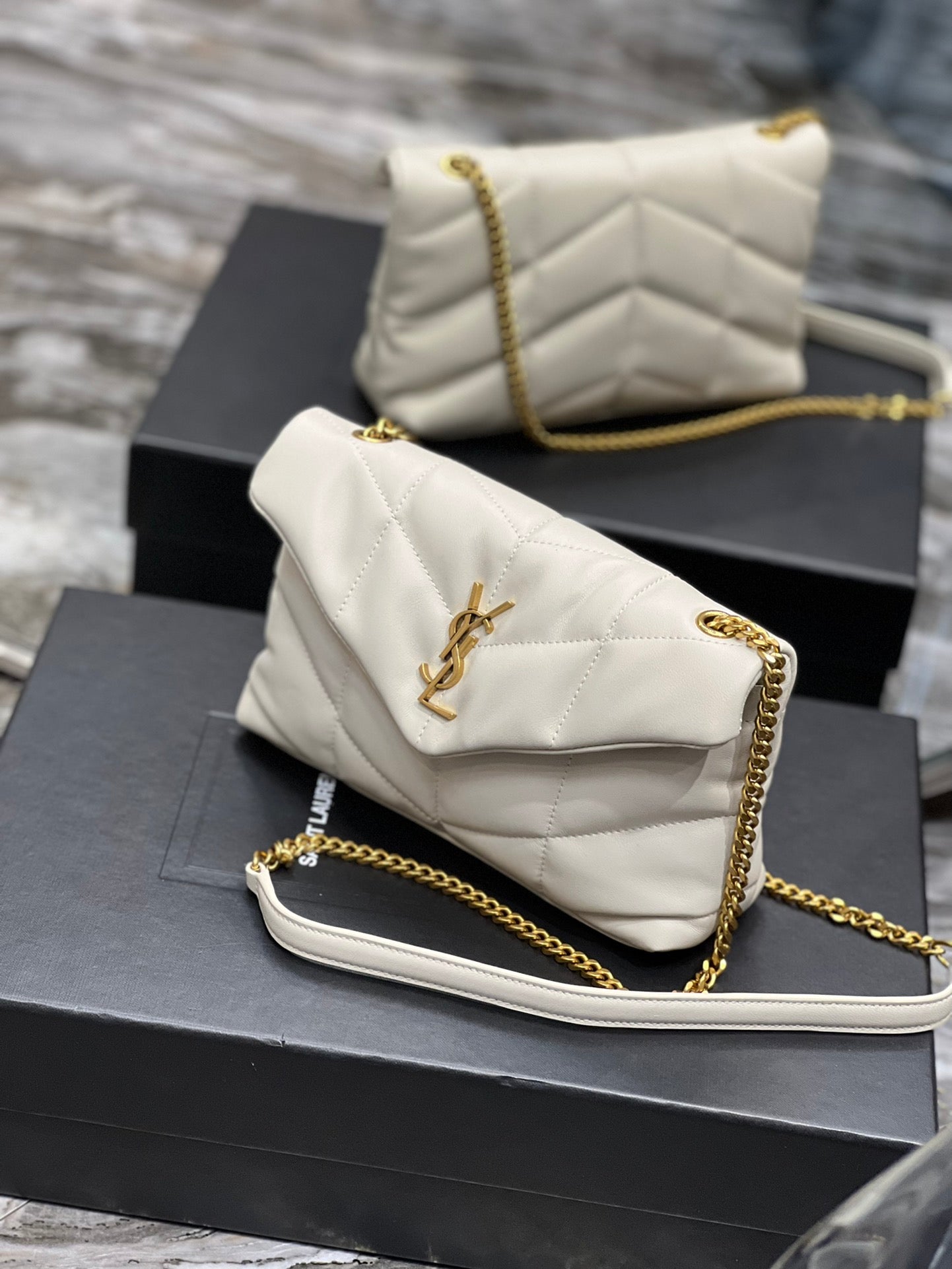 Saint Laurent Loulou Toy Bag in Quilted Leather - White with Gold Hardware
