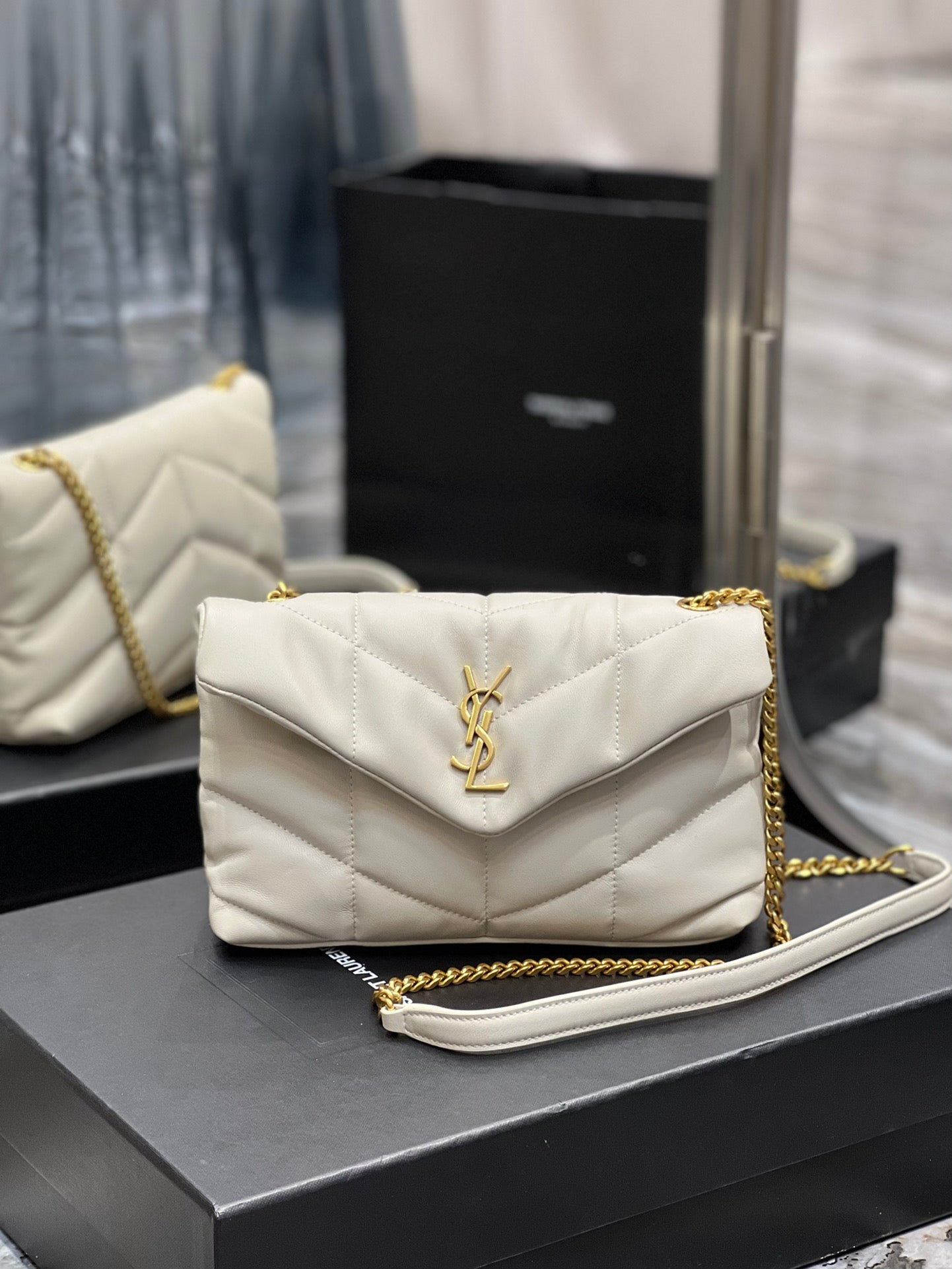 Saint Laurent Loulou Toy Bag in Quilted Leather - White with Gold Hardware