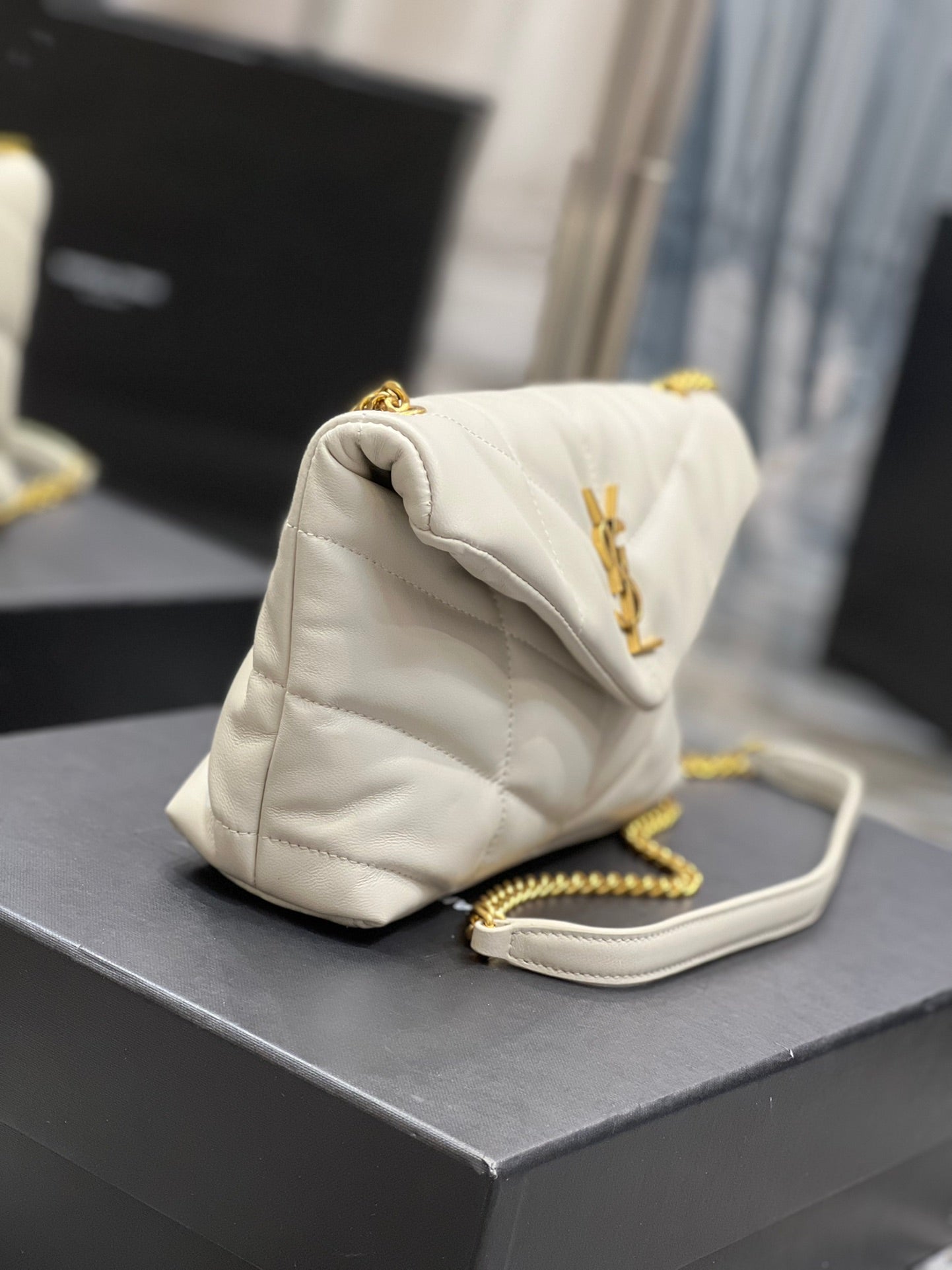 Saint Laurent Loulou Toy Bag in Quilted Leather - White with Gold Hardware