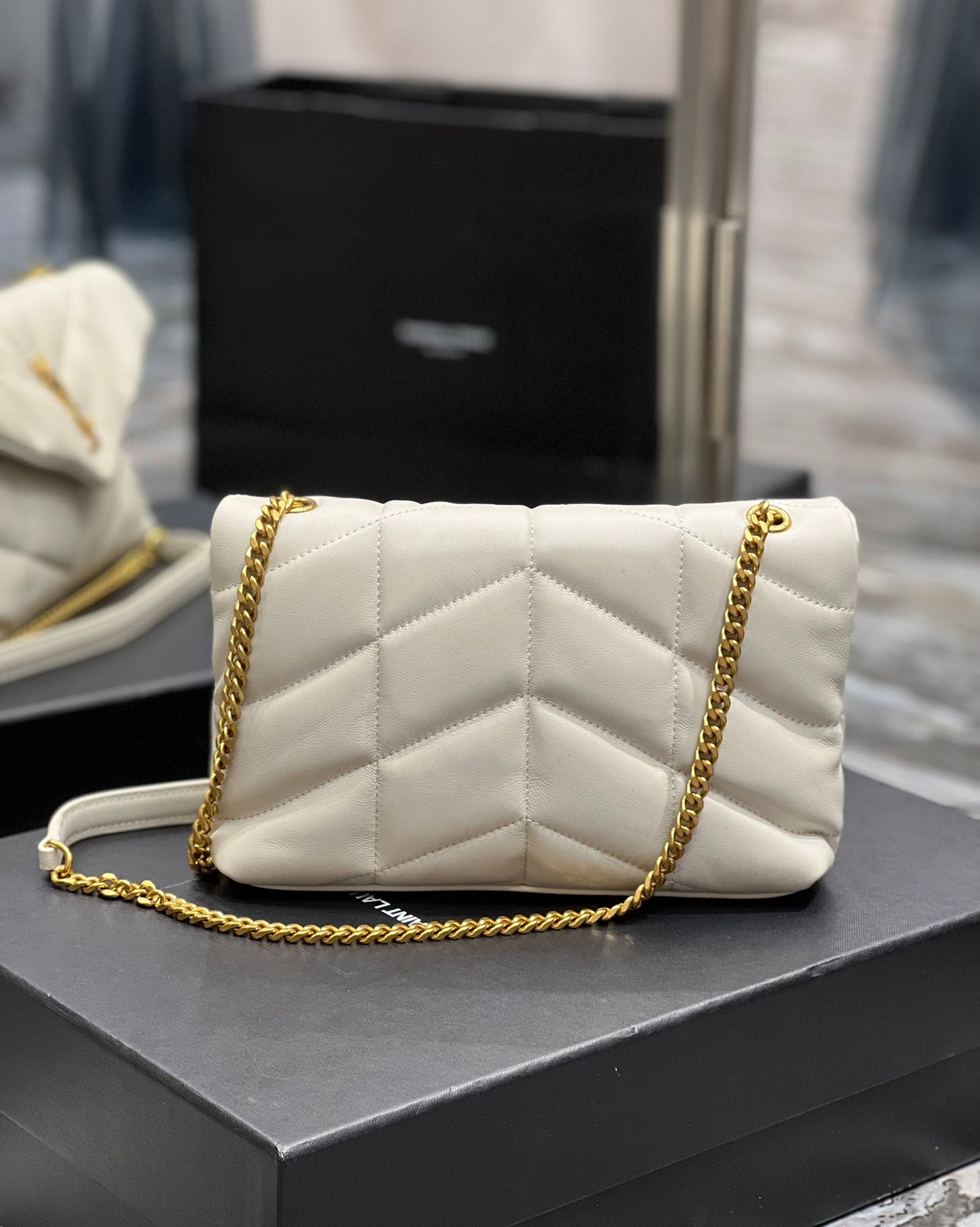 Saint Laurent Loulou Toy Bag in Quilted Leather - White with Gold Hardware
