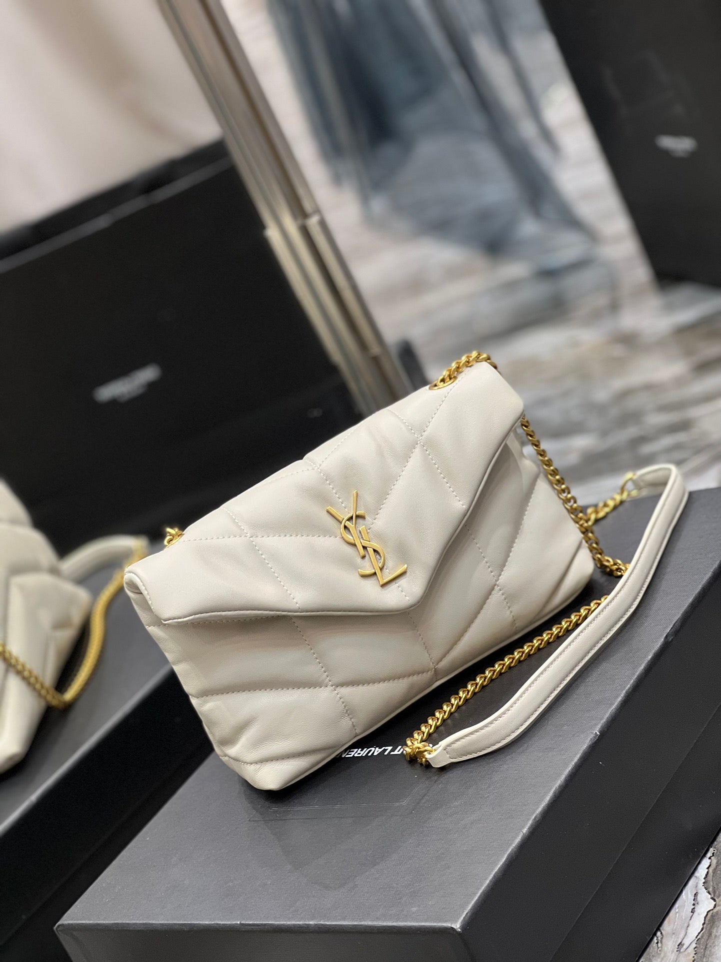 Saint Laurent Loulou Toy Bag in Quilted Leather - White with Gold Hardware