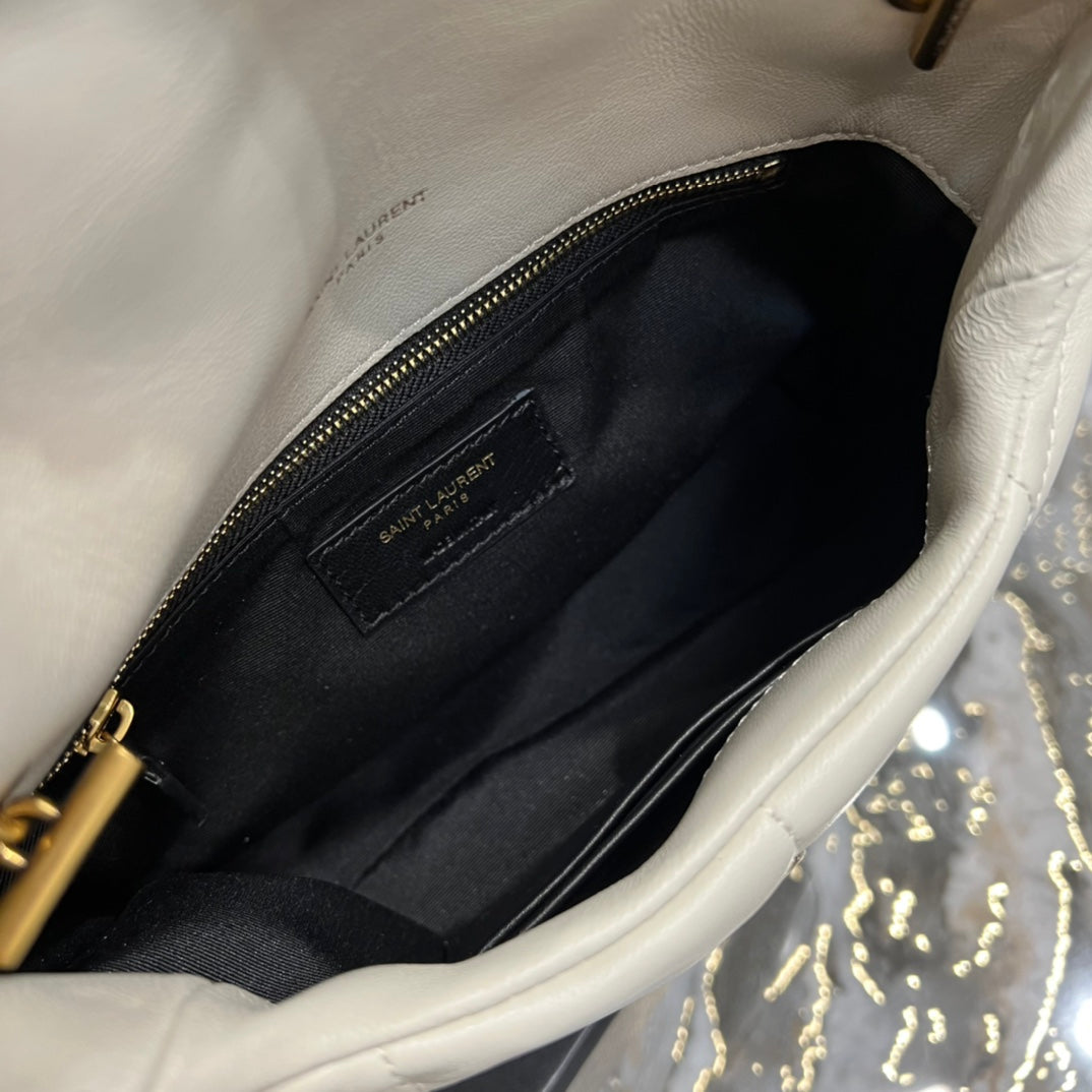 Saint Laurent Loulou Toy Bag in Quilted Leather - White with Gold Hardware