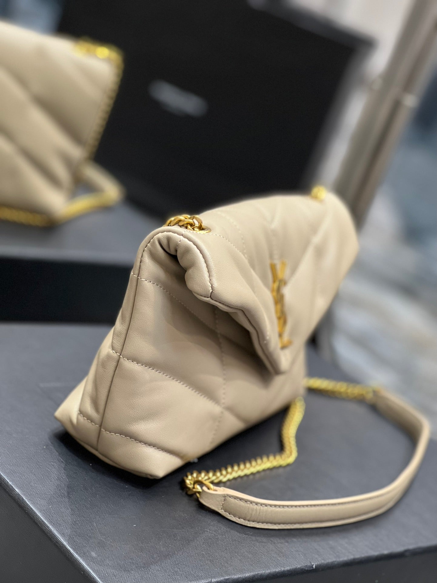 Saint Laurent Loulou Puffer Small Bag in Beige Quilted Leather