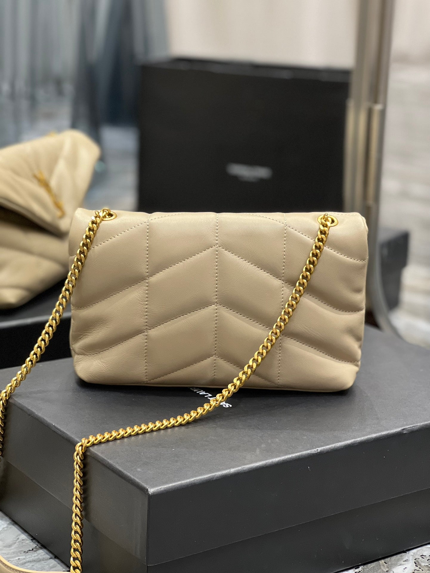 Saint Laurent Loulou Puffer Small Bag in Beige Quilted Leather