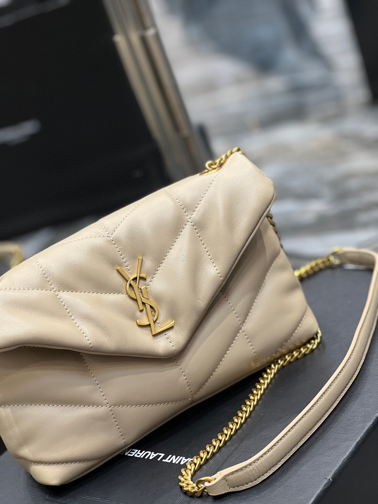 Saint Laurent Loulou Puffer Small Bag in Beige Quilted Leather