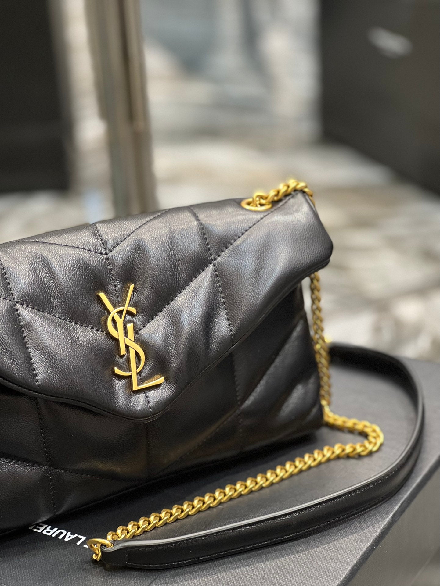 Saint Laurent Loulou Puffer Small Quilted Leather Shoulder Bag - Black with Gold Hardware