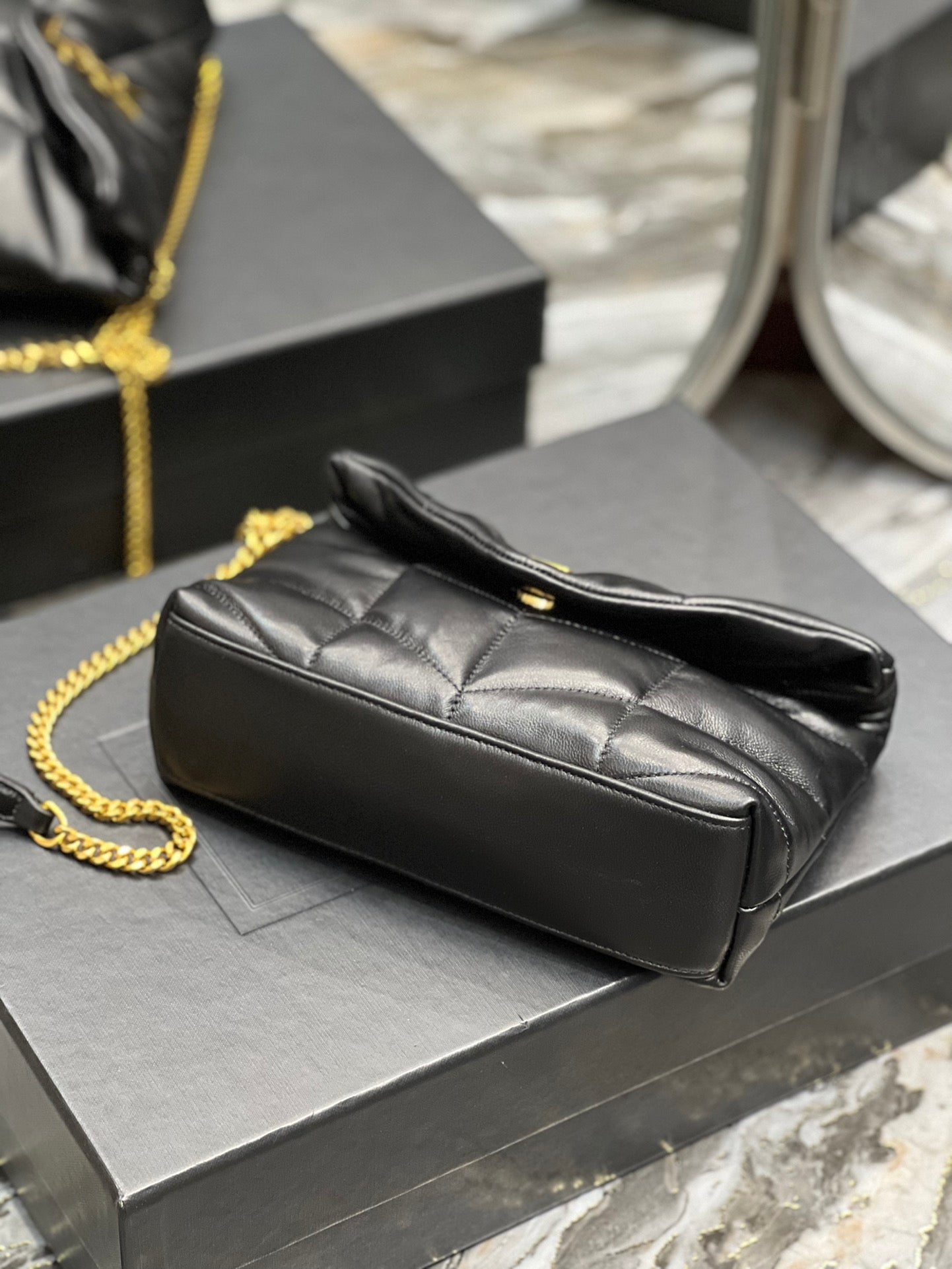 Saint Laurent Loulou Puffer Small Quilted Leather Shoulder Bag - Black with Gold Hardware