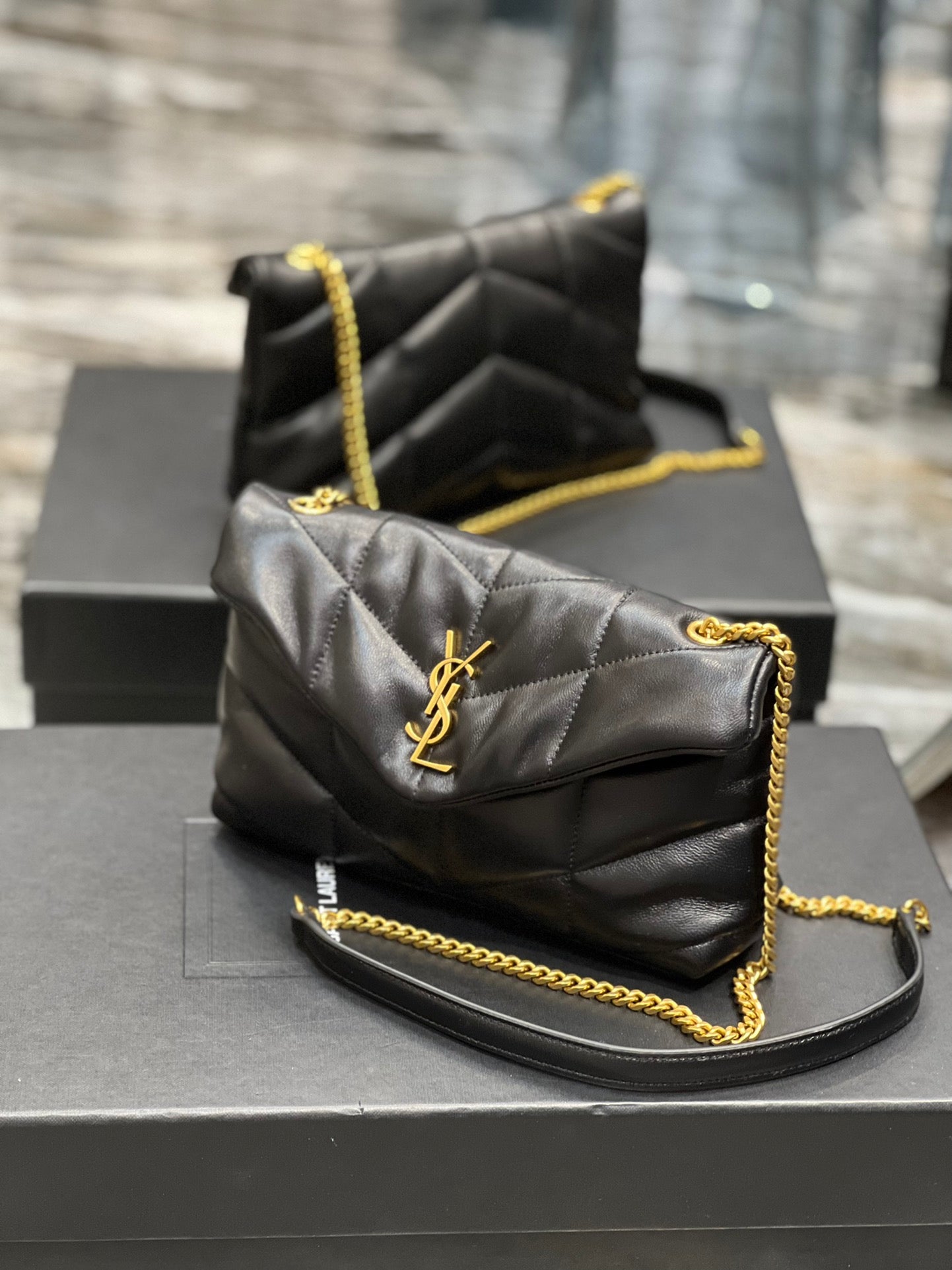 Saint Laurent Loulou Puffer Small Quilted Leather Shoulder Bag - Black with Gold Hardware