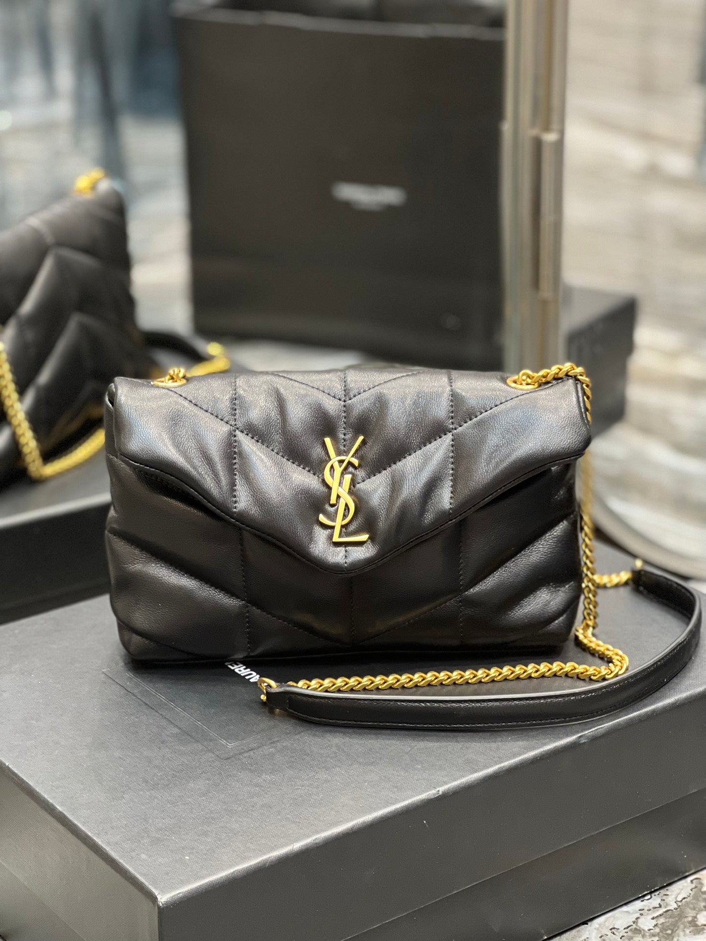 Saint Laurent Loulou Puffer Small Quilted Leather Shoulder Bag - Black with Gold Hardware