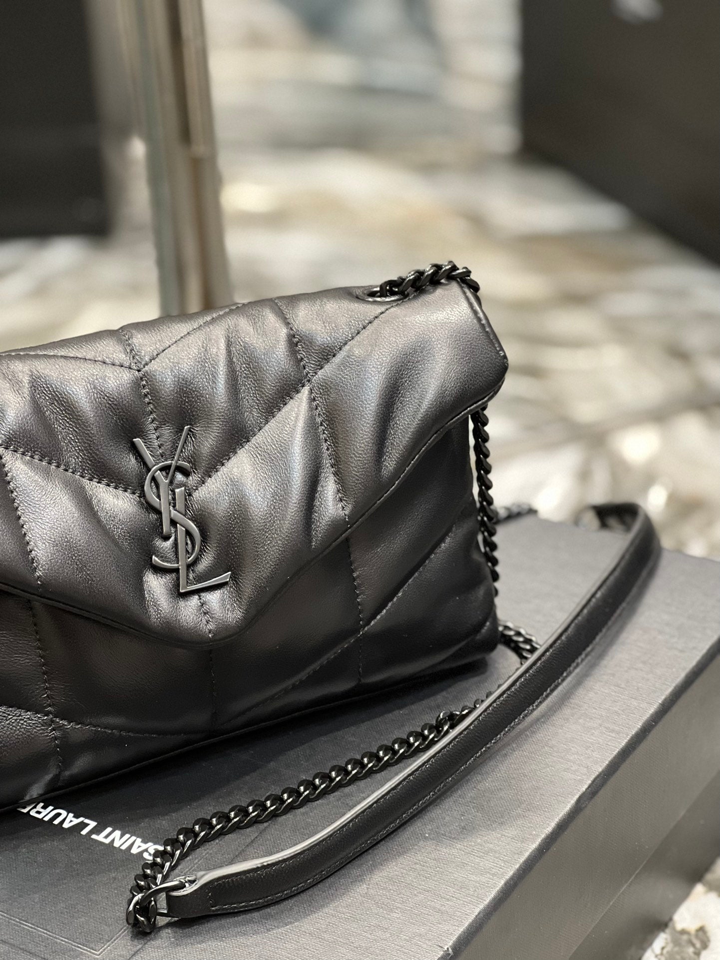 Saint Laurent Loulou Puffer Small Bag in Quilted Lambskin Leather - Black