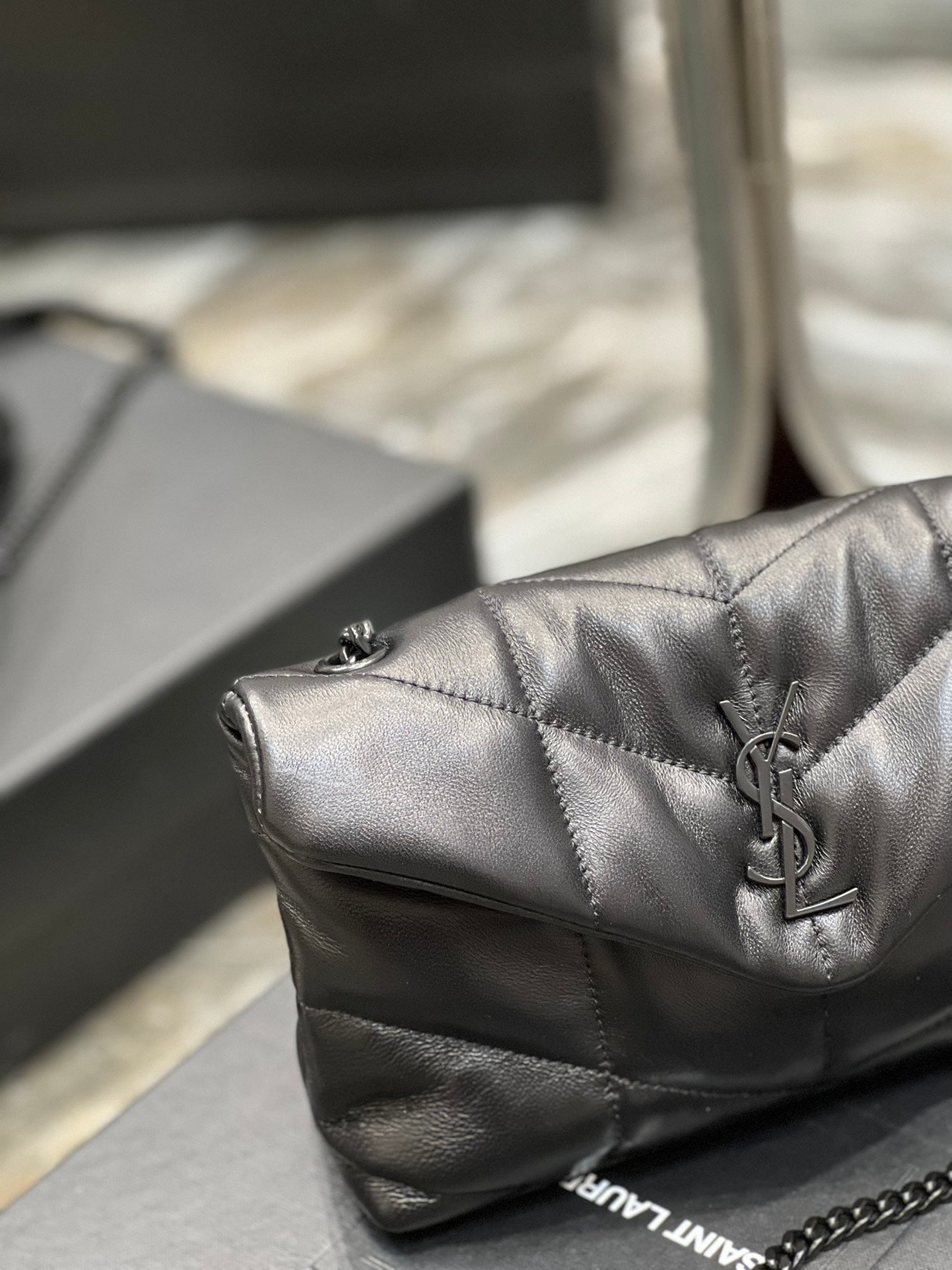 Saint Laurent Loulou Puffer Small Bag in Quilted Lambskin Leather - Black