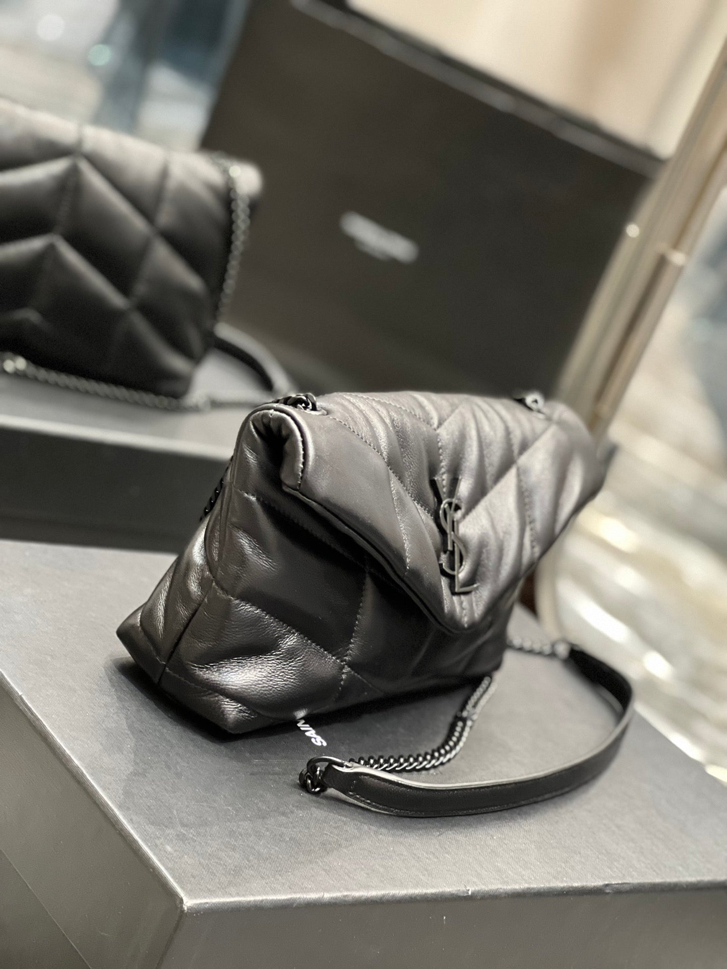 Saint Laurent Loulou Puffer Small Bag in Quilted Lambskin Leather - Black
