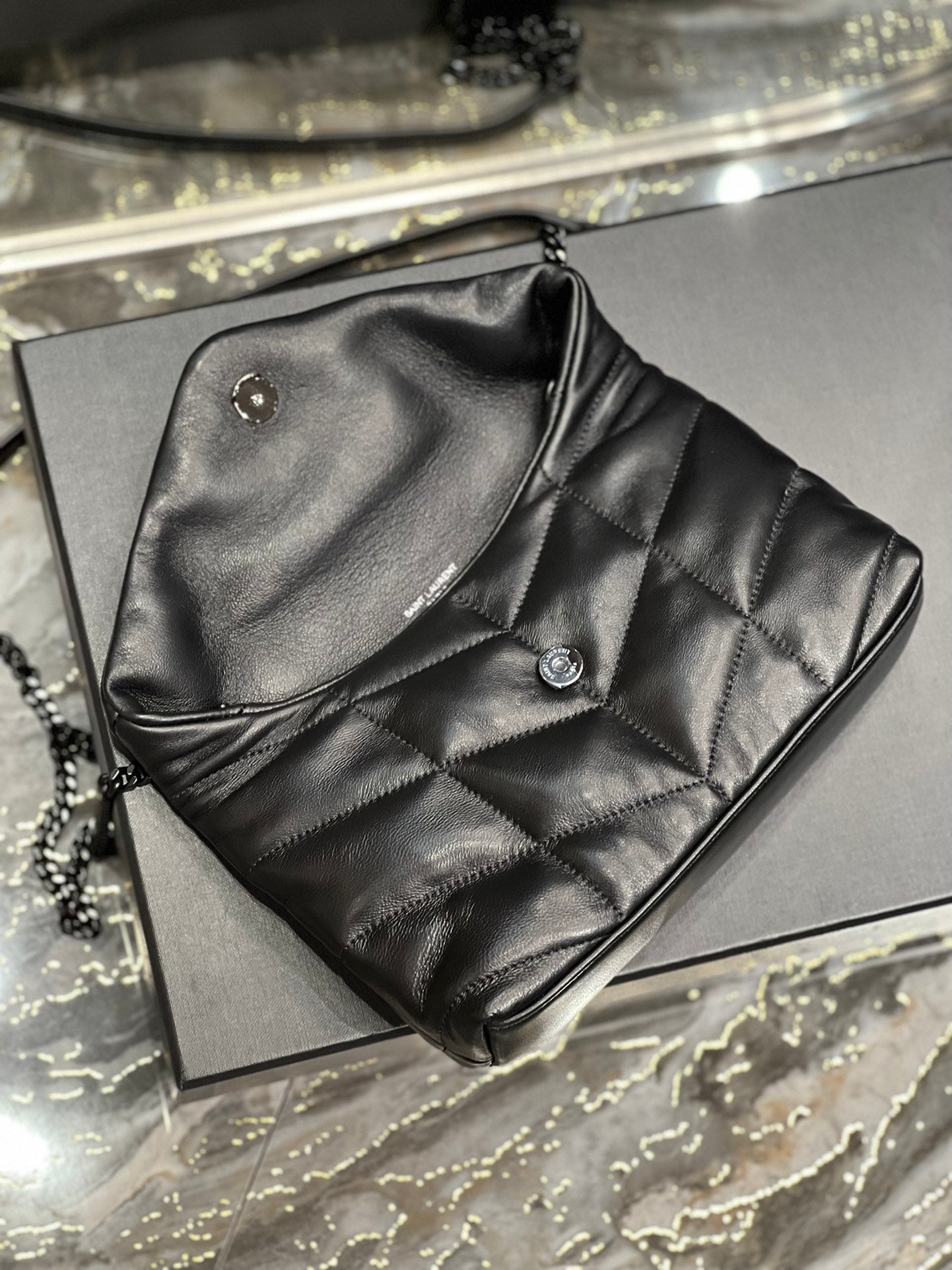 Saint Laurent Loulou Puffer Small Bag in Quilted Lambskin Leather - Black