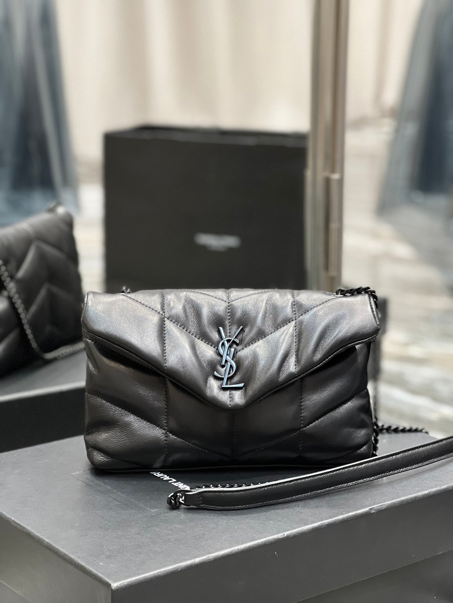 Saint Laurent Loulou Puffer Small Bag in Quilted Lambskin Leather - Black