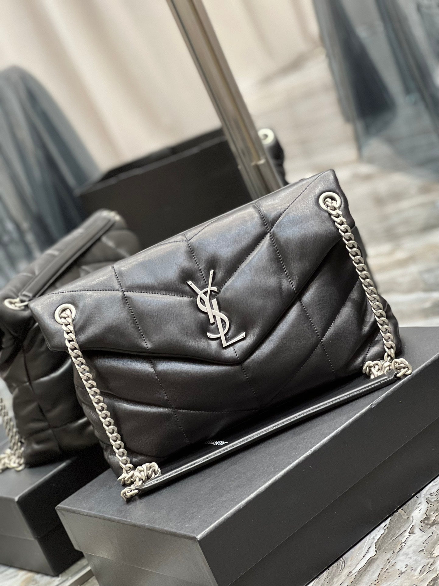 Saint Laurent Loulou Puffer Small in Quilted Lambskin - Black with Silver Hardware