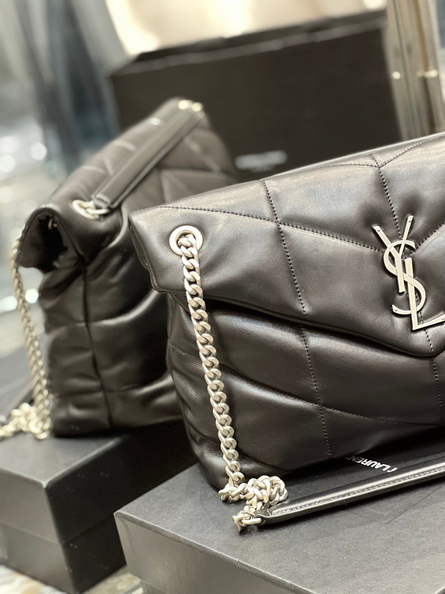 Saint Laurent Loulou Puffer Small in Quilted Lambskin - Black with Silver Hardware
