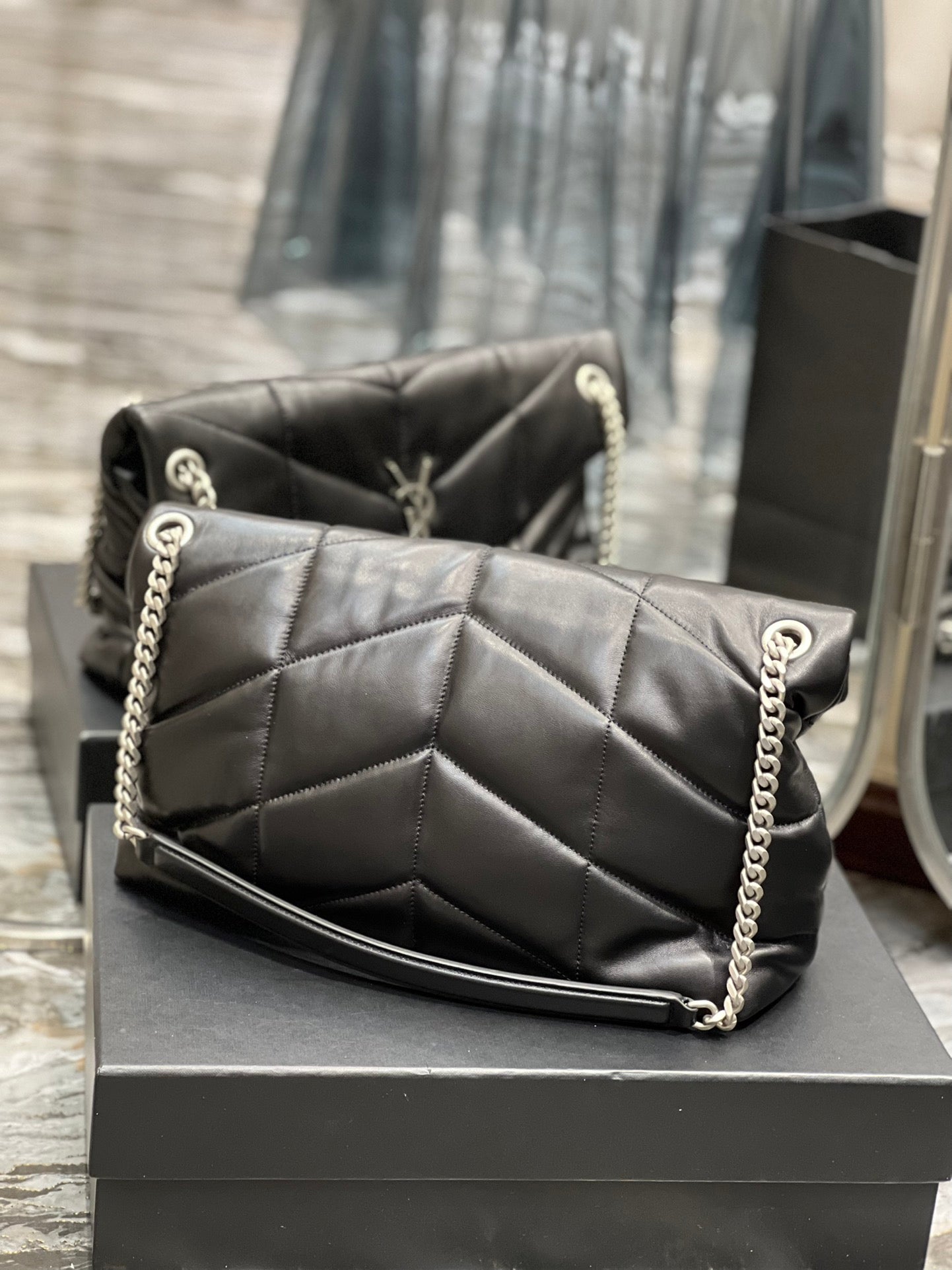 Saint Laurent Loulou Puffer Small in Quilted Lambskin - Black with Silver Hardware