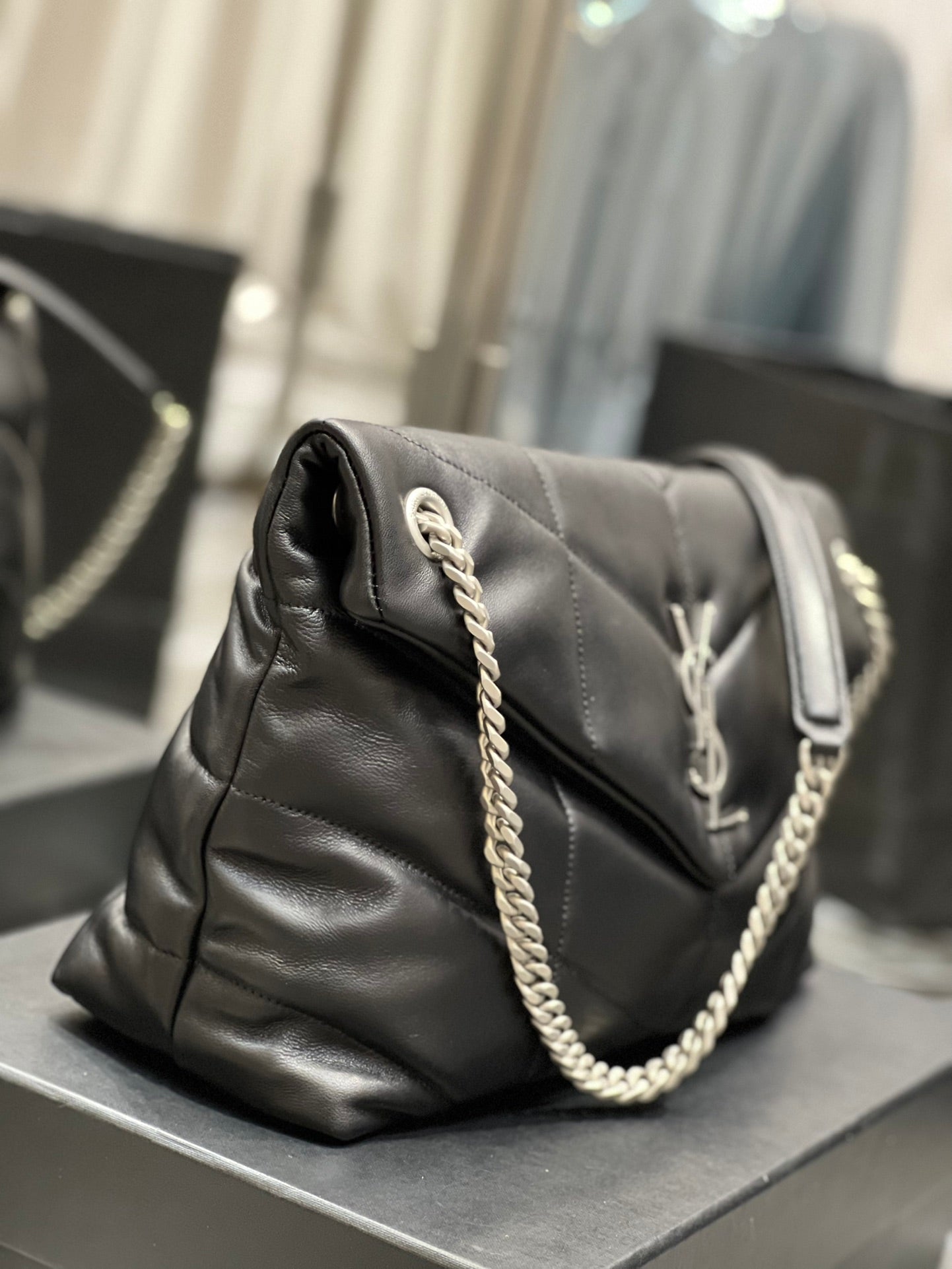 Saint Laurent Loulou Puffer Small in Quilted Lambskin - Black with Silver Hardware