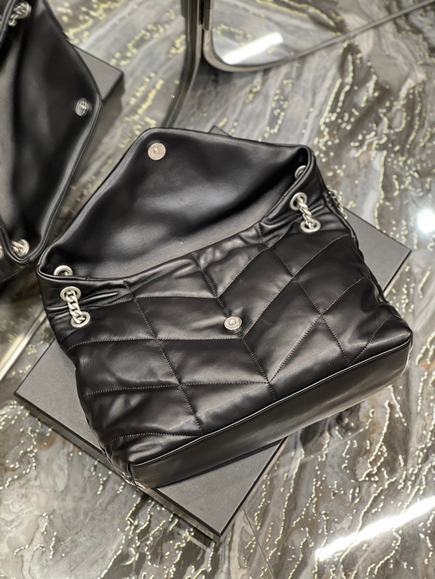 Saint Laurent Loulou Puffer Small in Quilted Lambskin - Black with Silver Hardware