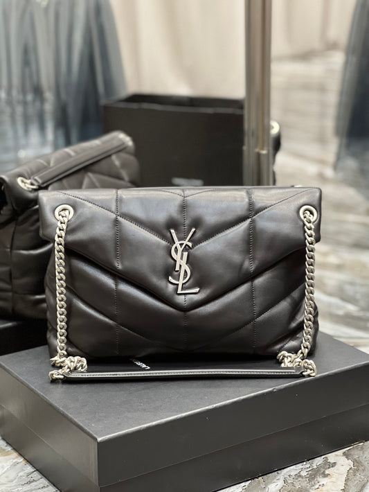 Saint Laurent Loulou Puffer Small in Quilted Lambskin - Black with Silver Hardware