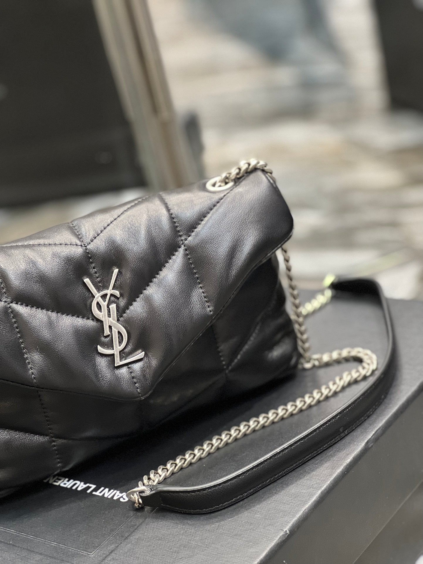 Saint Laurent Loulou Toy Puffer Bag in Quilted Lambskin - Black with Silver Hardware