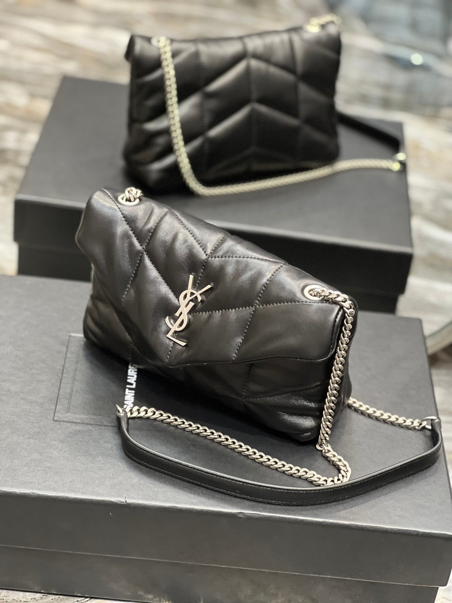 Saint Laurent Loulou Toy Puffer Bag in Quilted Lambskin - Black with Silver Hardware
