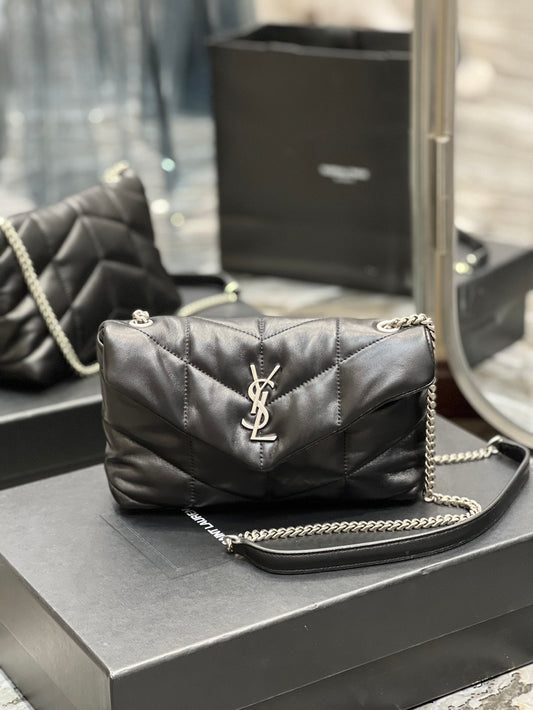 Saint Laurent Loulou Toy Puffer Bag in Quilted Lambskin - Black with Silver Hardware