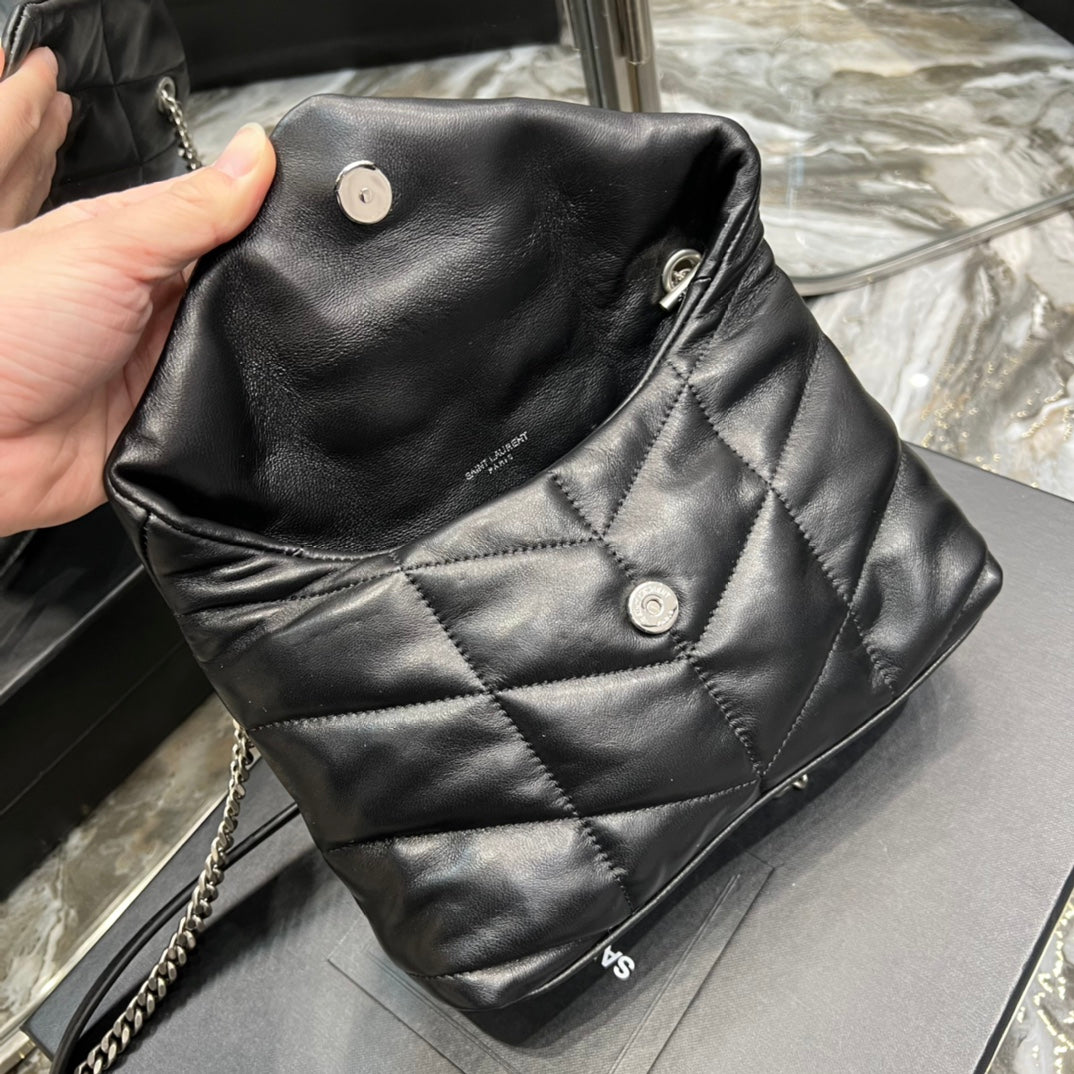 Saint Laurent Loulou Toy Puffer Bag in Quilted Lambskin - Black with Silver Hardware