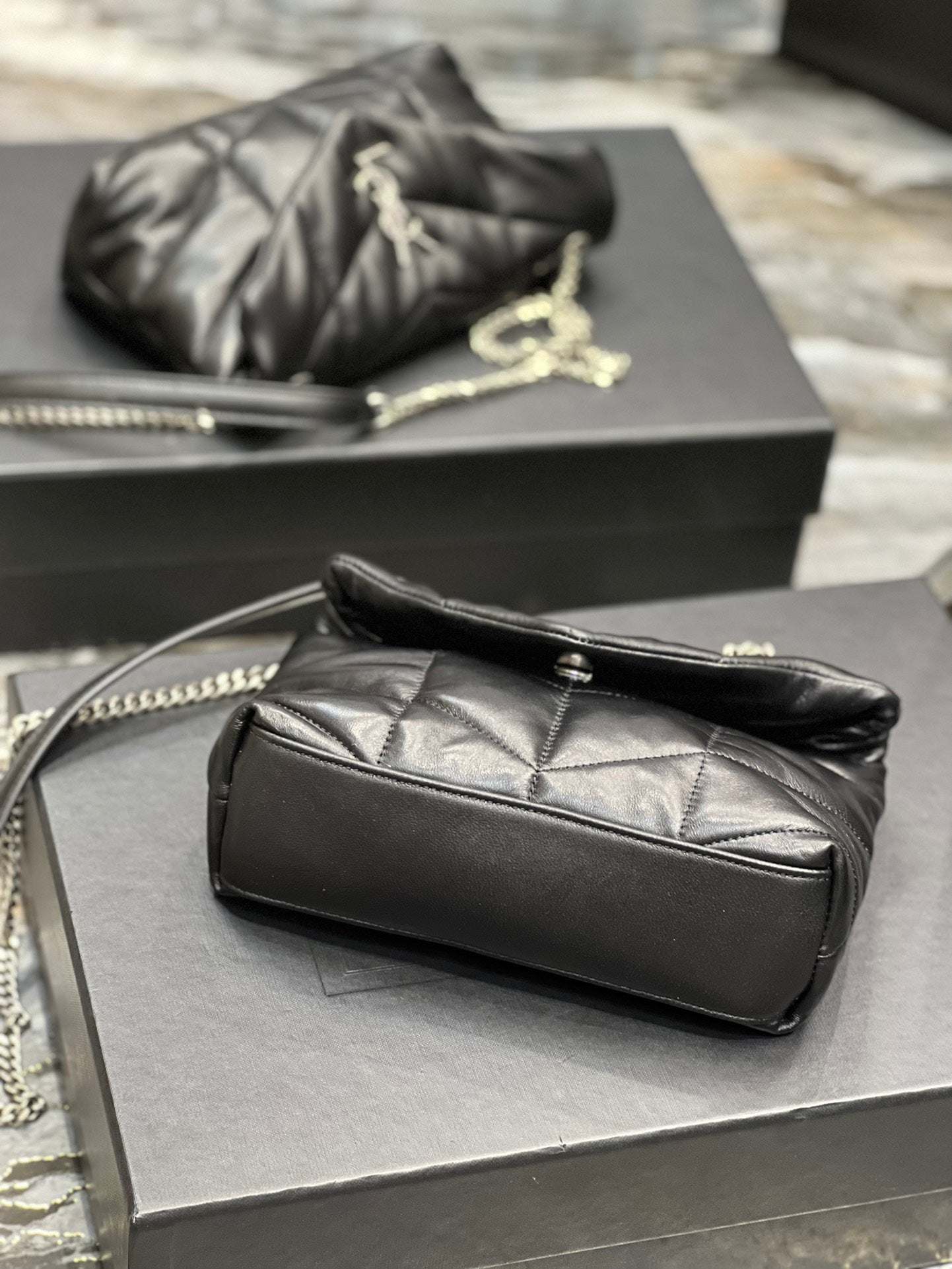 Saint Laurent Loulou Toy Puffer Bag in Quilted Lambskin - Black with Silver Hardware