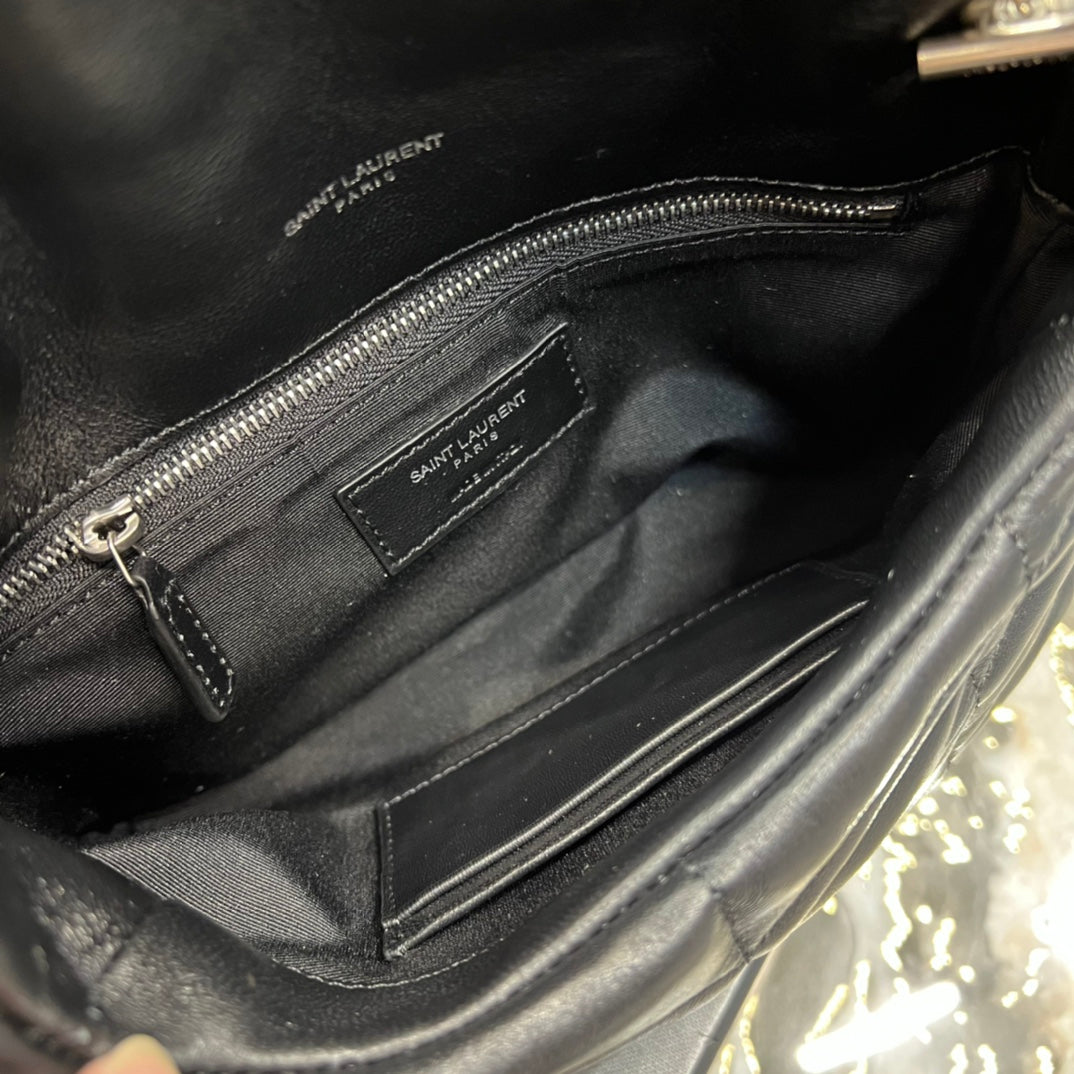 Saint Laurent Loulou Toy Puffer Bag in Quilted Lambskin - Black with Silver Hardware