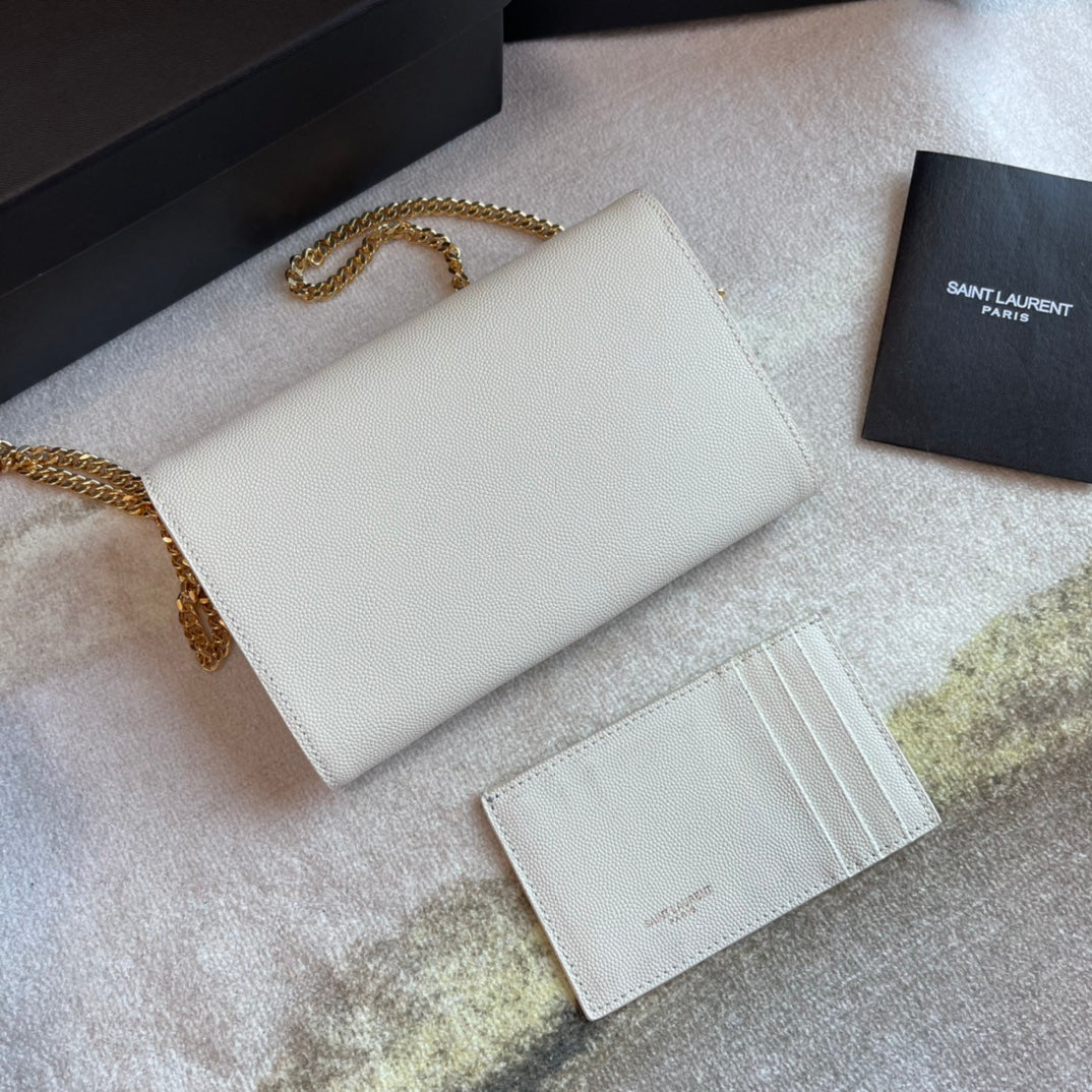 Saint Laurent Cassandre Wallet on Chain in White Leather with Gold Hardware