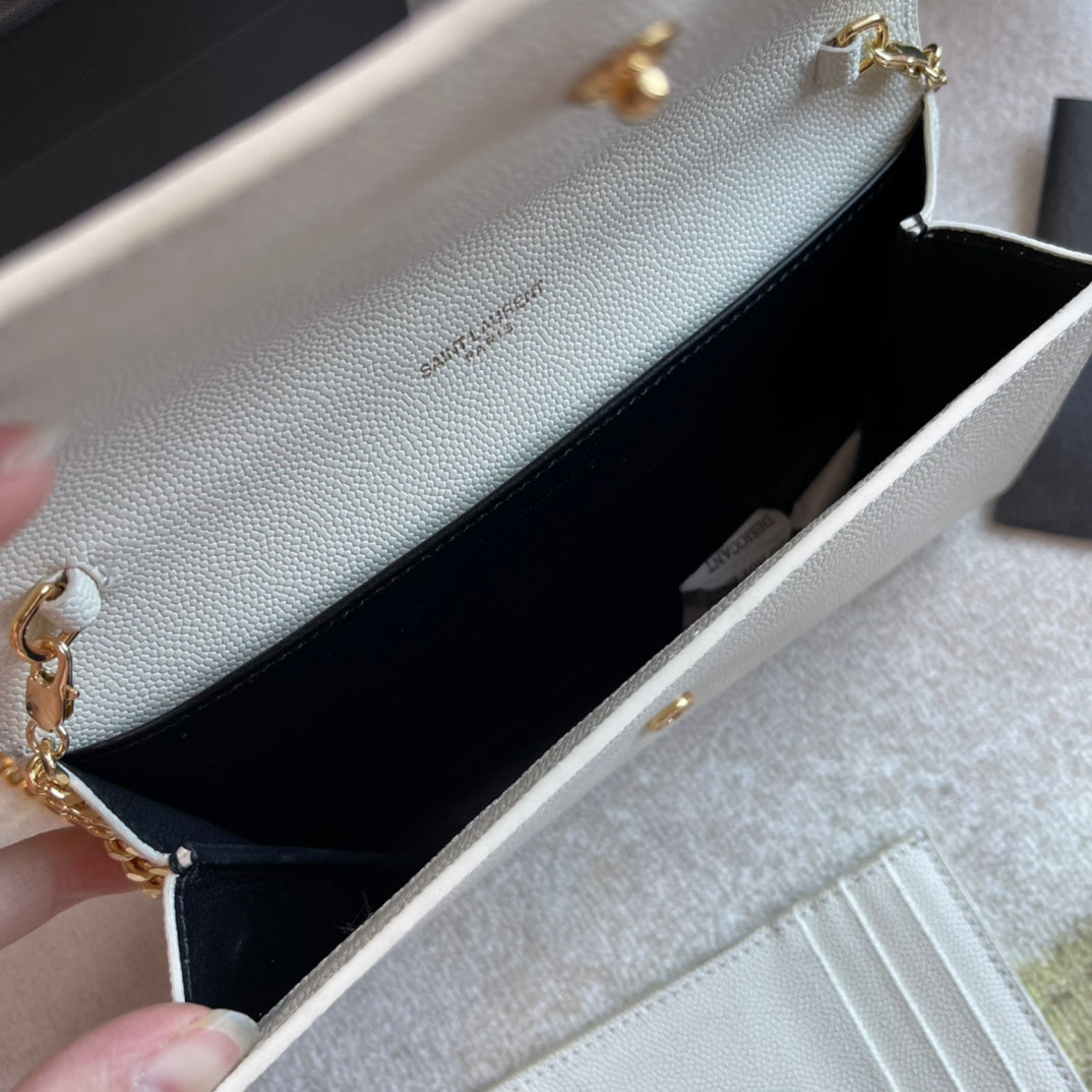 Saint Laurent Cassandre Wallet on Chain in White Leather with Gold Hardware