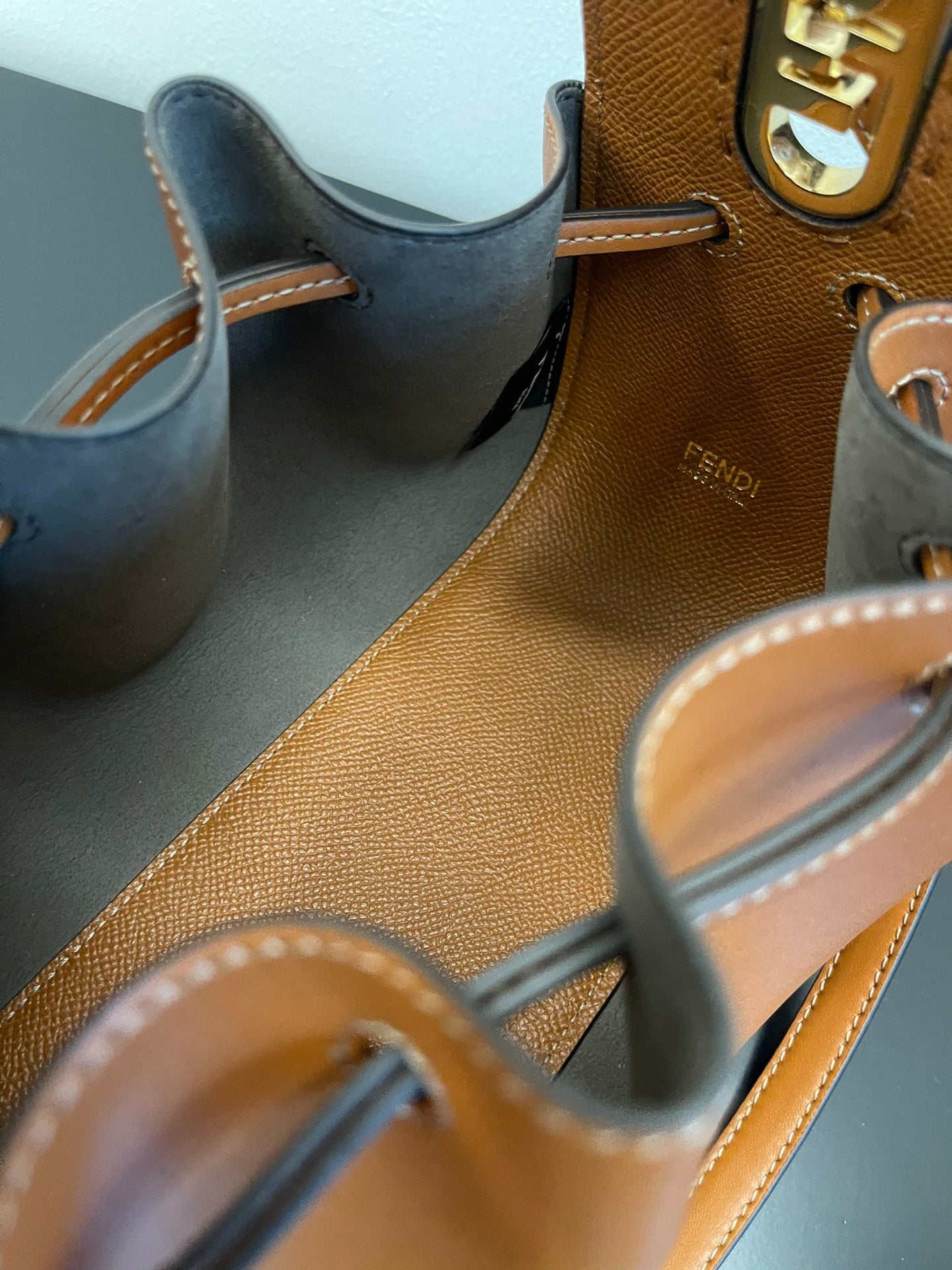 Mini Pleated Leather Drawstring Crossbody Bucket Bag - Tan
