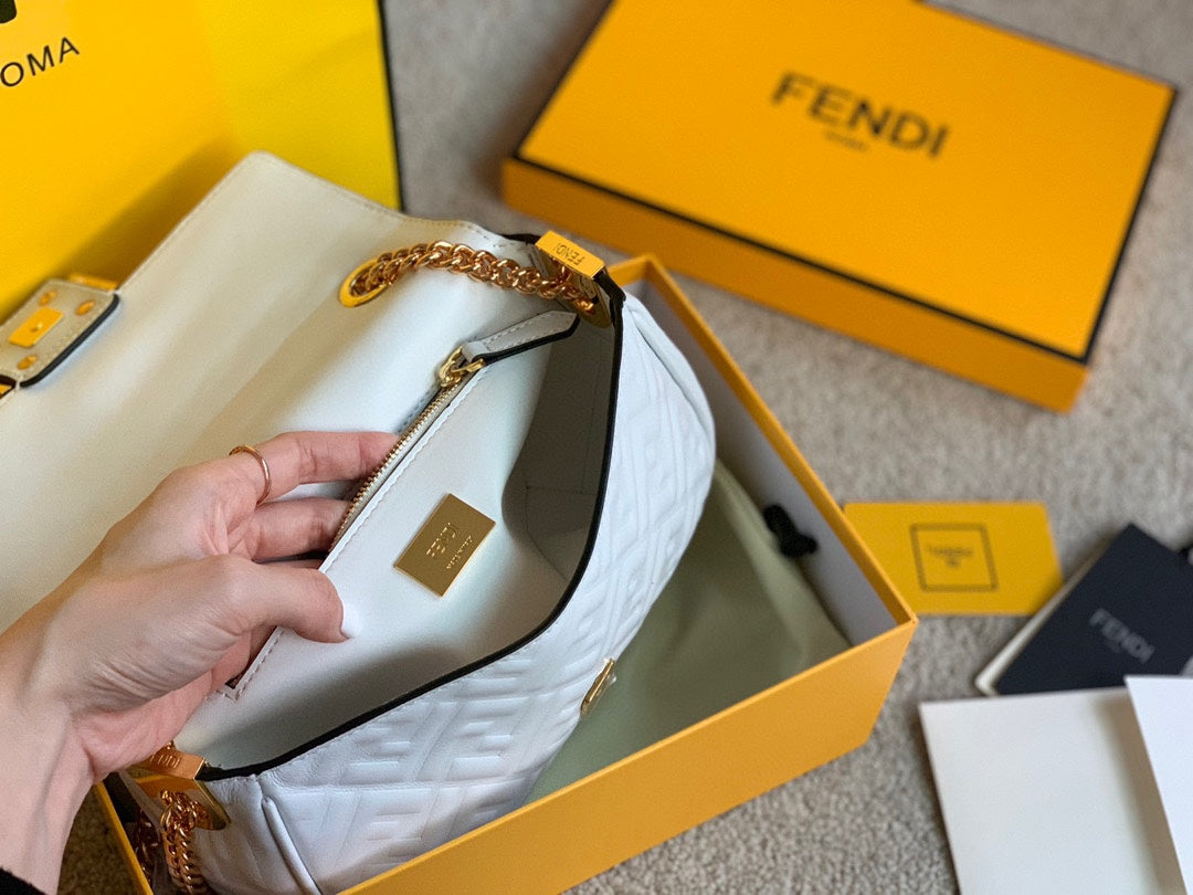 Fendi White Nappa Leather Baguette Bag with FF Motif