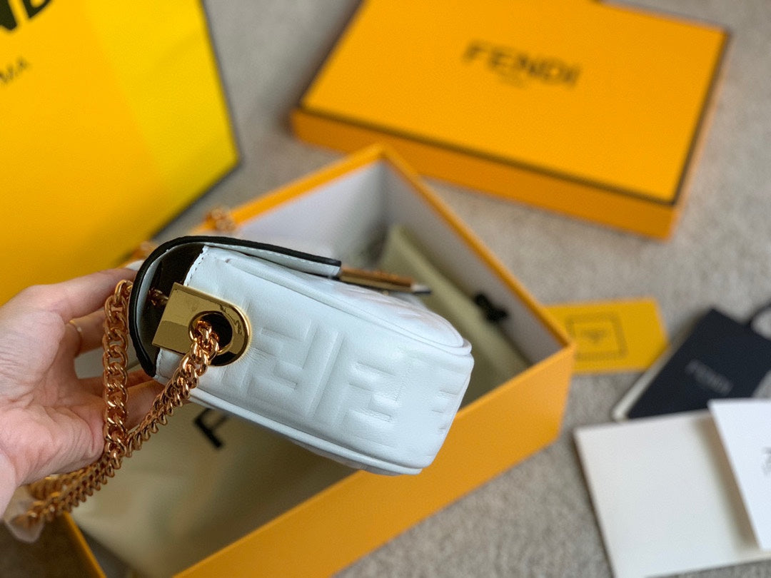 Fendi White Nappa Leather Baguette Bag with FF Motif