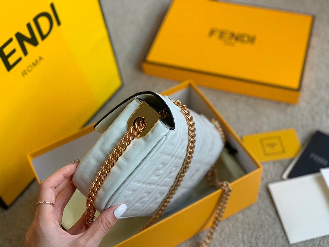 Fendi White Nappa Leather Baguette Bag with FF Motif