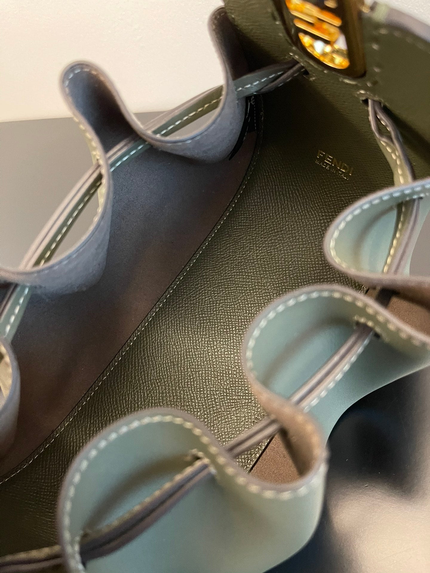 Women's Mini Leather Drawstring Bucket Bag - Olive Green