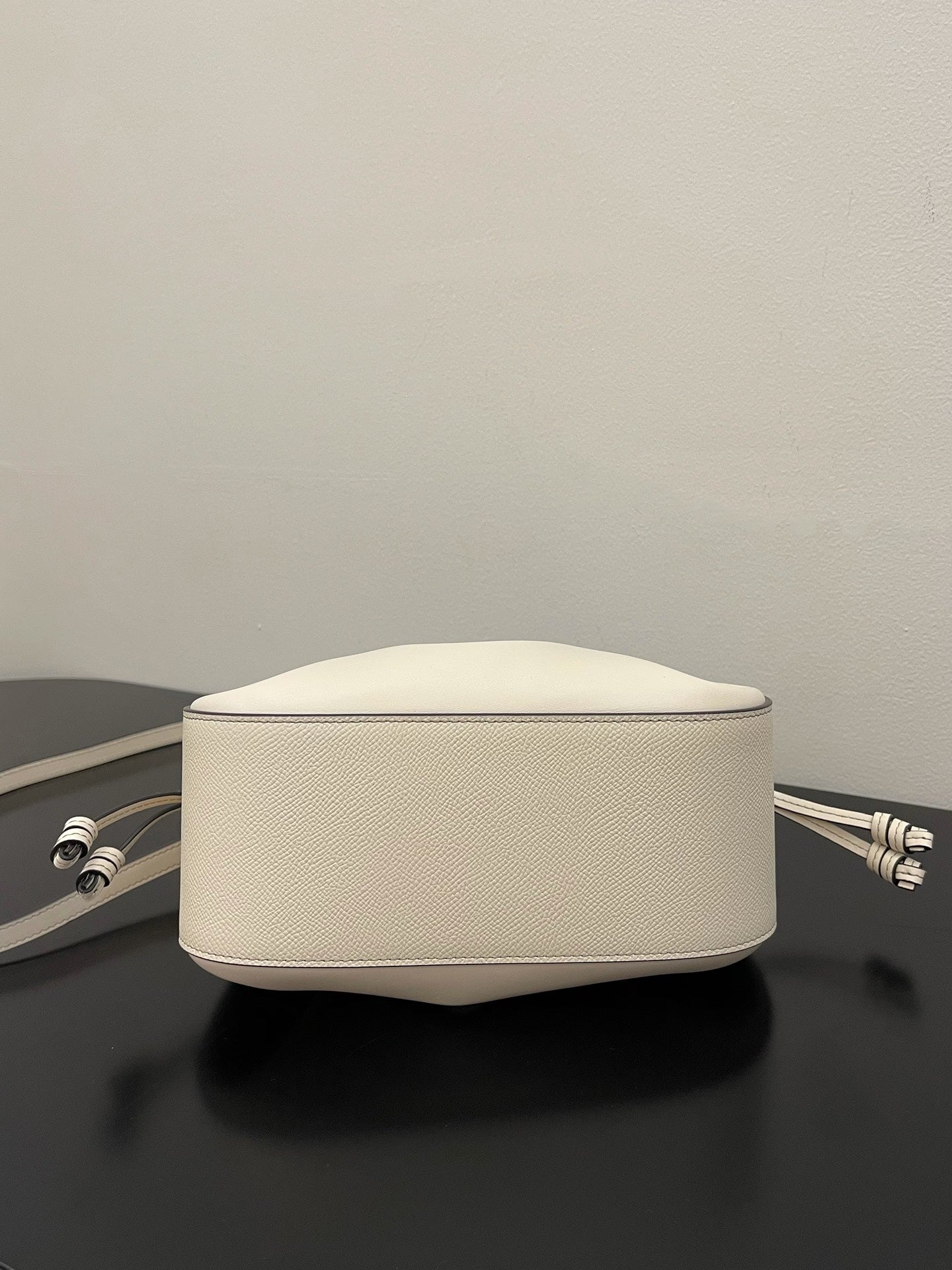 Mini Cream Leather Bucket Bag with Crossbody Strap