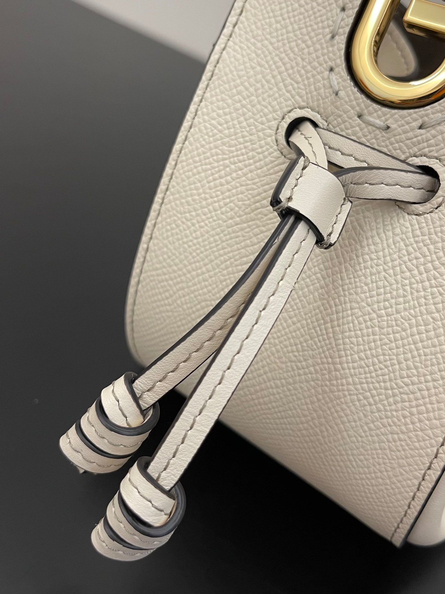 Mini Cream Leather Bucket Bag with Crossbody Strap