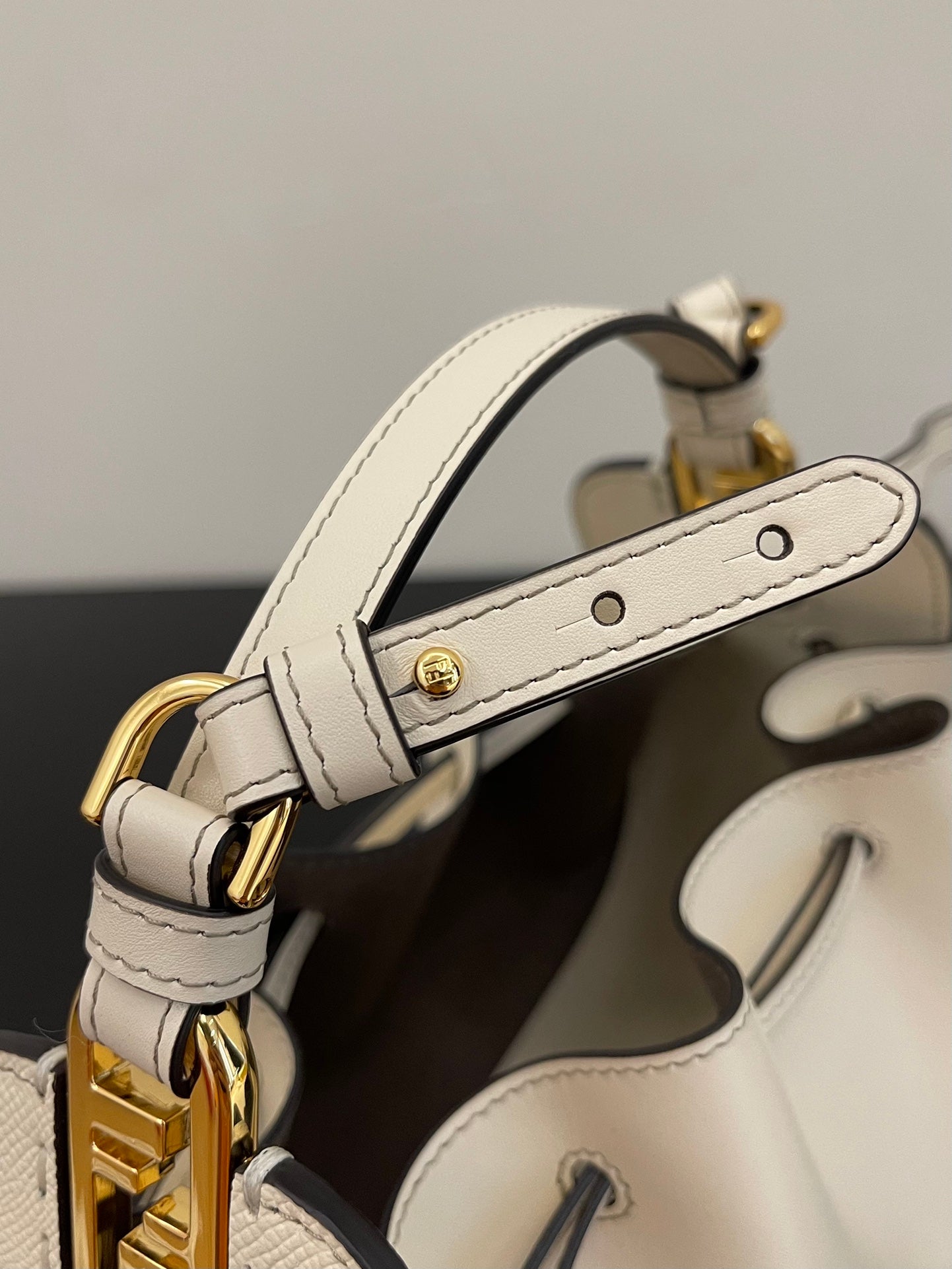 Mini Cream Leather Bucket Bag with Crossbody Strap