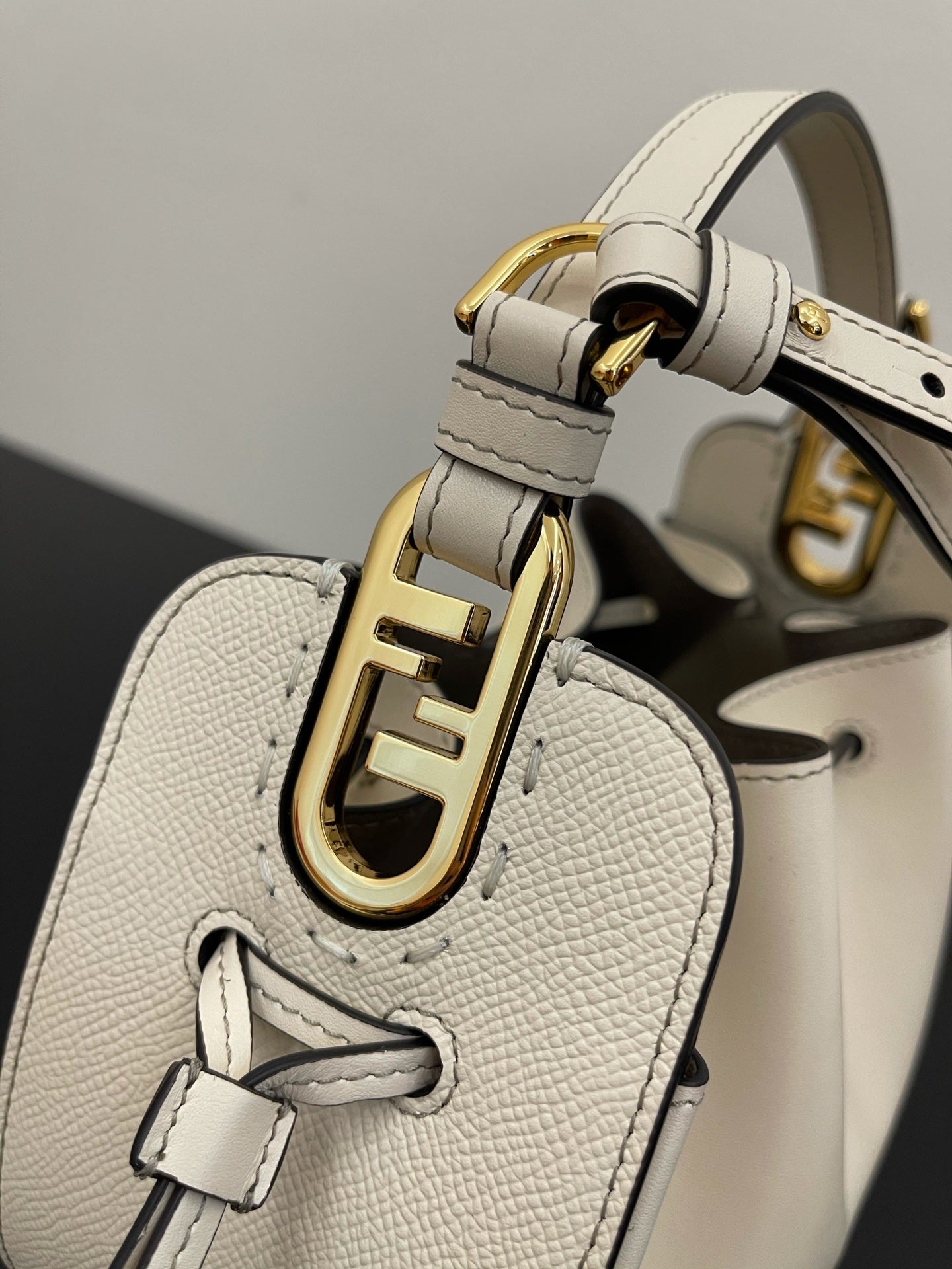 Mini Cream Leather Bucket Bag with Crossbody Strap