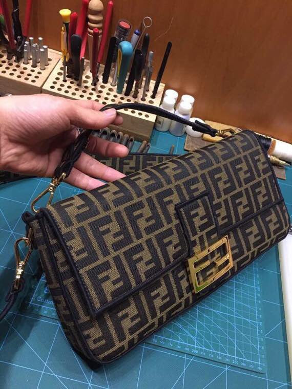 Vintage Fendi Zucca Monogram Baguette Shoulder Bag - Brown Canvas