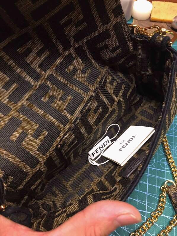 Fendi Mini Baguette Bag in Brown Zucca Canvas with Gold-Tone Hardware
