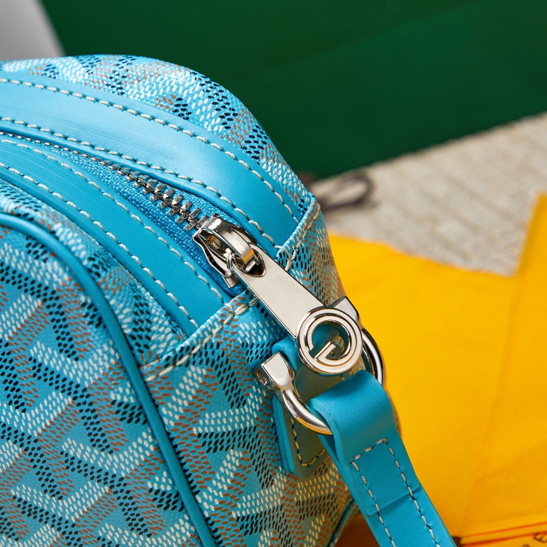 Gogy Light Blue Chevron Pattern Leather Crossbody Camera Bag