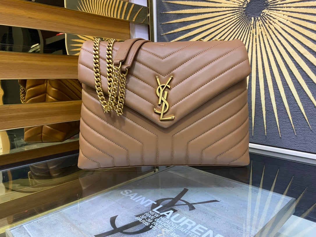 Saint Laurent Loulou Small Shoulder Bag in Quilted Leather - Tan/Beige
