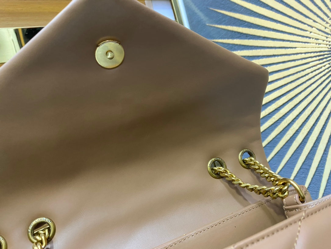 Saint Laurent Loulou Small Shoulder Bag in Quilted Leather - Tan/Beige
