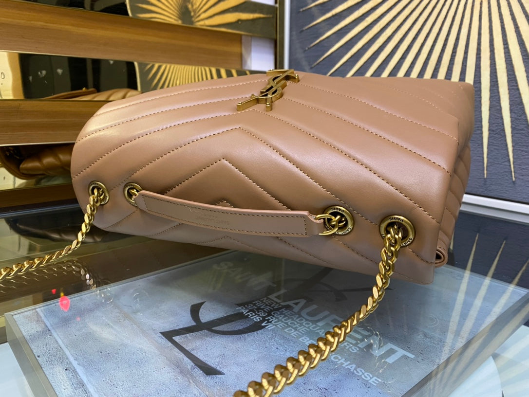 Saint Laurent Loulou Small Shoulder Bag in Quilted Leather - Tan/Beige