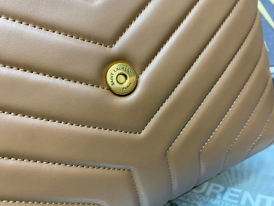 Saint Laurent Loulou Small Shoulder Bag in Quilted Leather - Tan/Beige