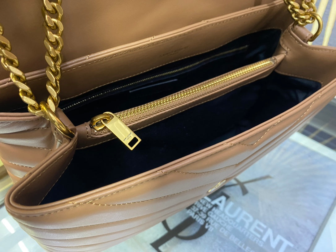 Saint Laurent Loulou Small Shoulder Bag in Quilted Leather - Tan/Beige